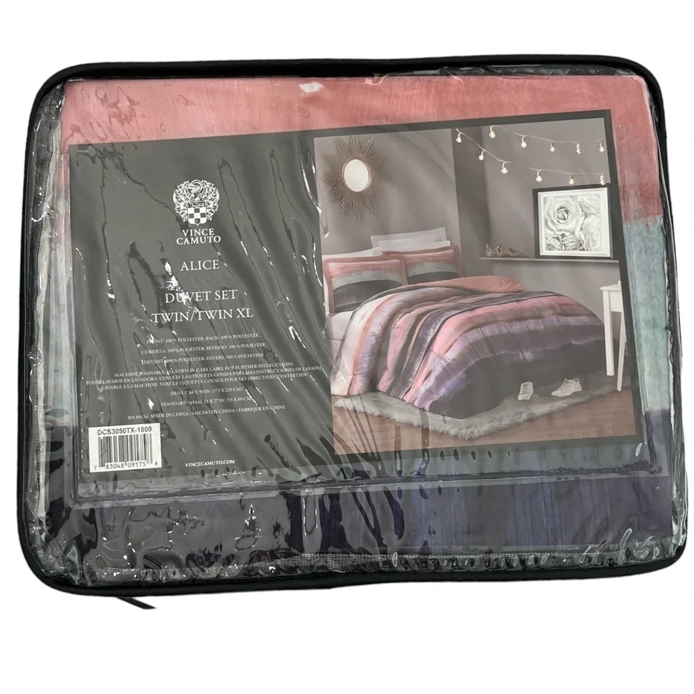 Twin XL Dorm Bedding Duvet Cover Set Watercolor Stripe NWT College Bedding